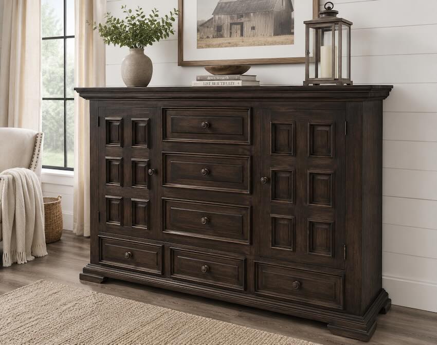 Magnolia Grove Modern Farmhouse Queen or King 6-Piece Bedroom Set in Brown