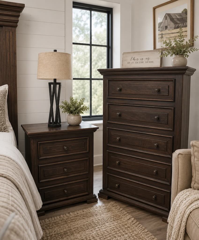 Magnolia Grove Modern Farmhouse Queen or King 6-Piece Bedroom Set in Brown