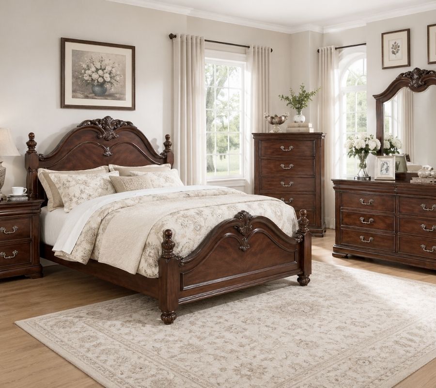 Mandura Traditional English Brown Cherry Poster Bedroom Set