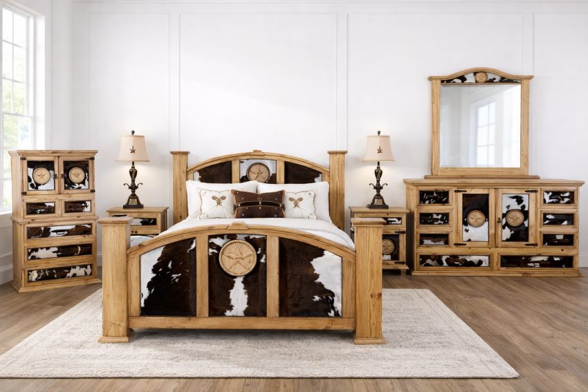 Mansion Texas Star Cowhide Western Rustic Bedroom Set