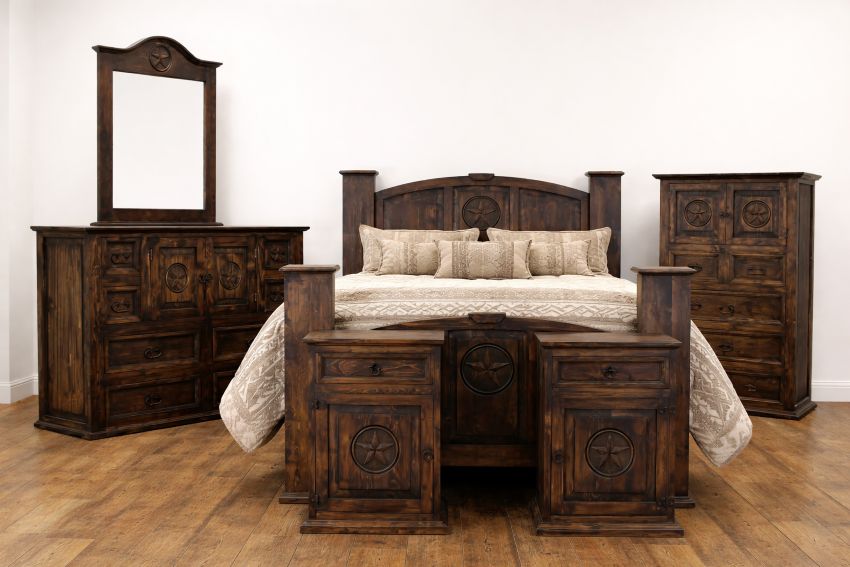Mansion Western Rustic Texas Star Bedroom Set in Dark Brown