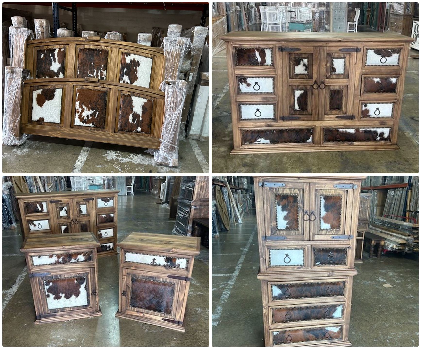 Custom King 5-Piece Mansion Rustic Bedroom Set with Cowhide Custom King 5-Piece Mansion Rustic Bedroom Set with Cowhide