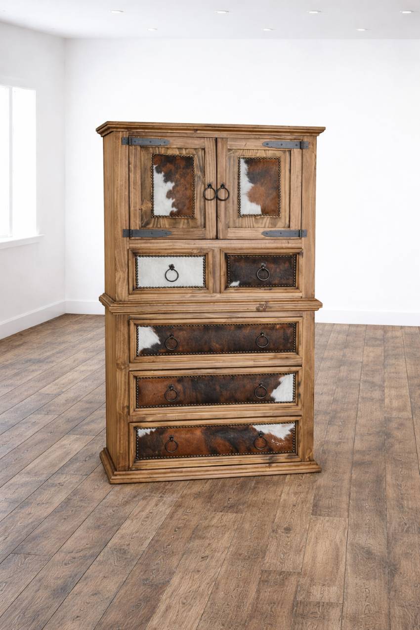 King 5-Piece Mansion Western Rustic Cowhide Bedroom Set