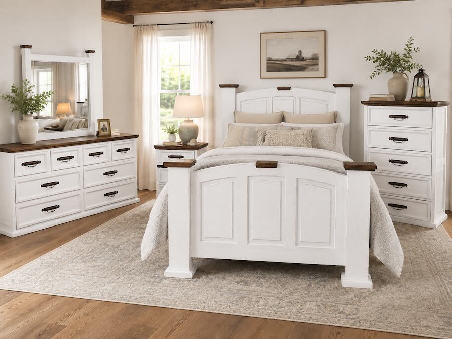 Mansion White Rustic Farmhouse 5-Piece Full Size Bedroom Set