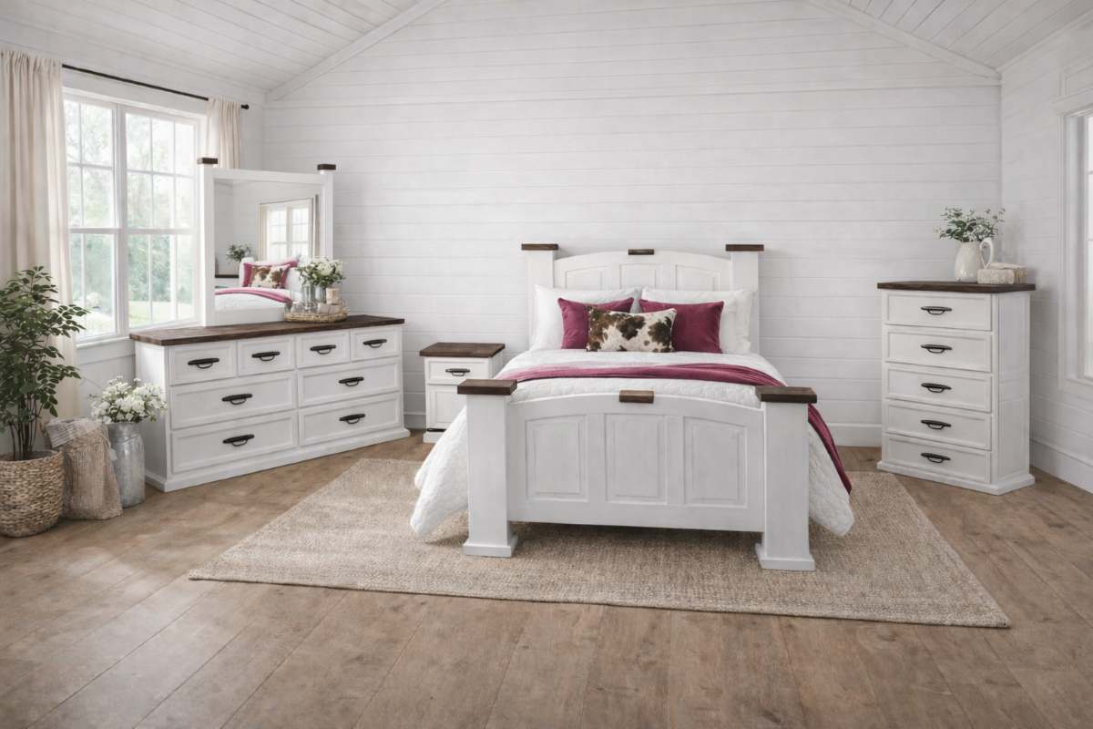 Mansion White Rustic Farmhouse 5-Piece Full Size Bedroom Set