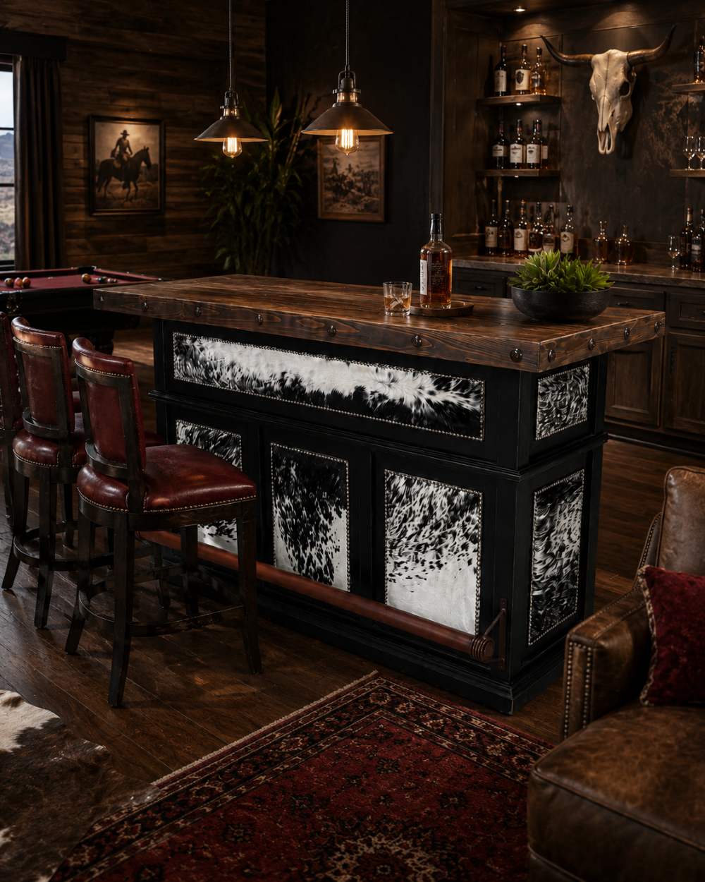 Marfa Western Rustic Cowhide Saloon Bar