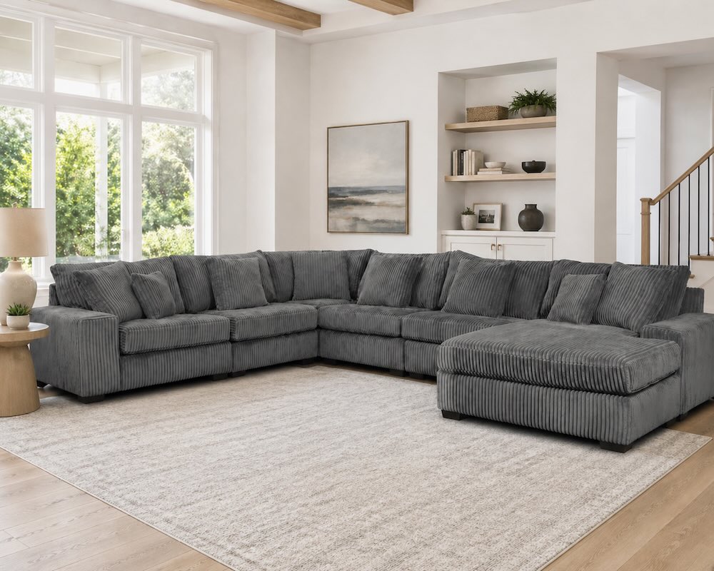 Marlow Oversized Grey Minky Upholstered Sectional with Chaise