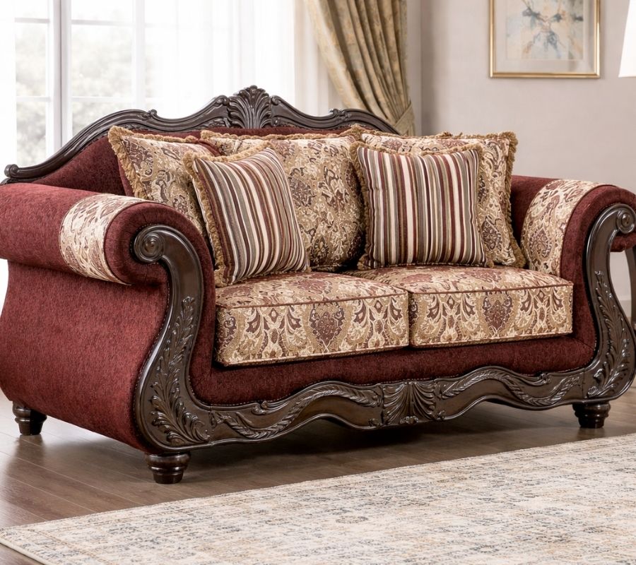 Matteo Traditional Victorian Burgundy Living Room Set