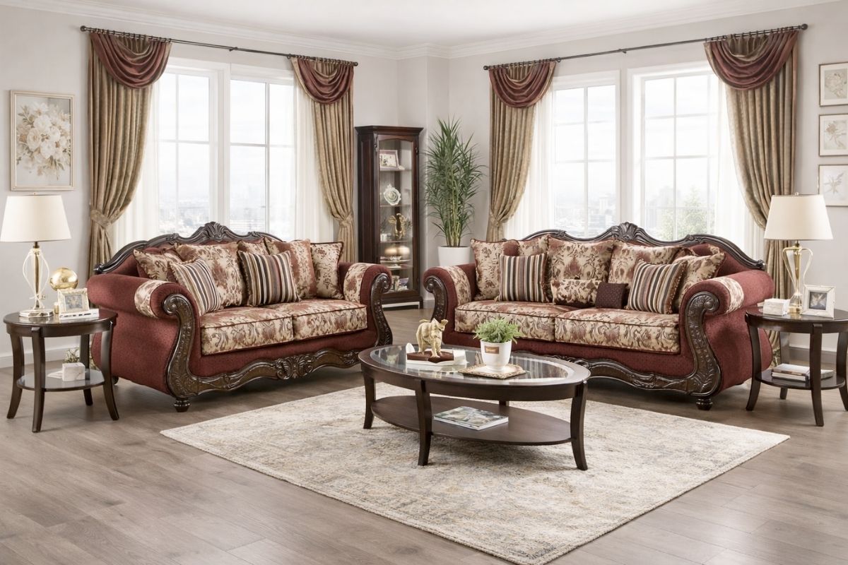 Matteo Traditional Victorian Burgundy Living Room Set Matteo Traditional Victorian Burgundy Living Room Set
