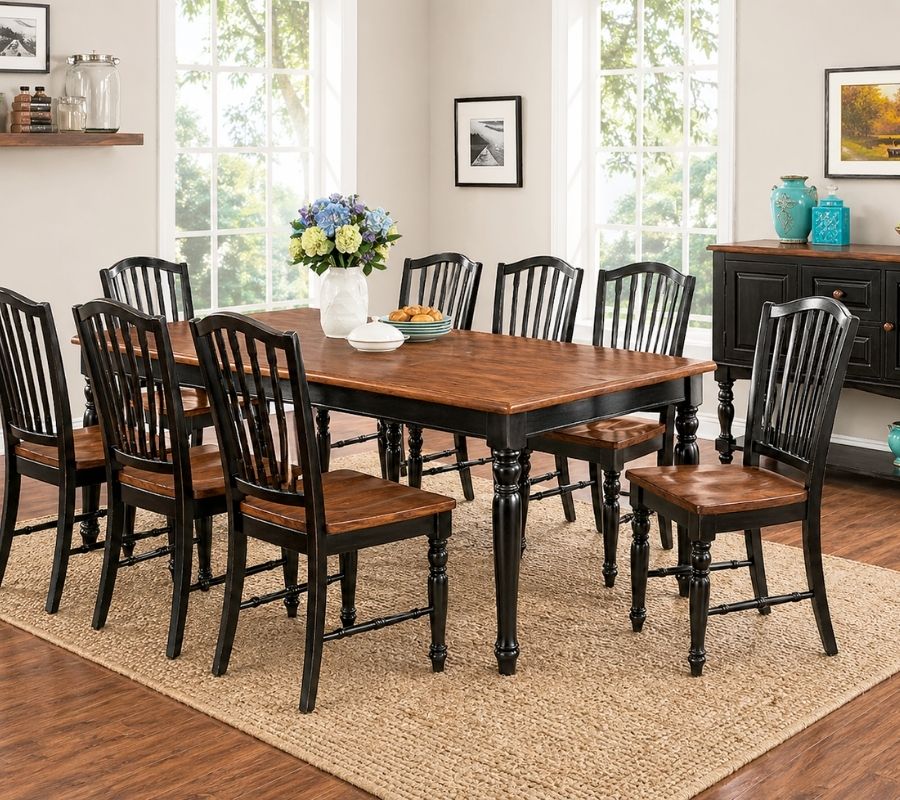 Mayville Country Farmhouse Dining Room Set in Black and Antique Oak