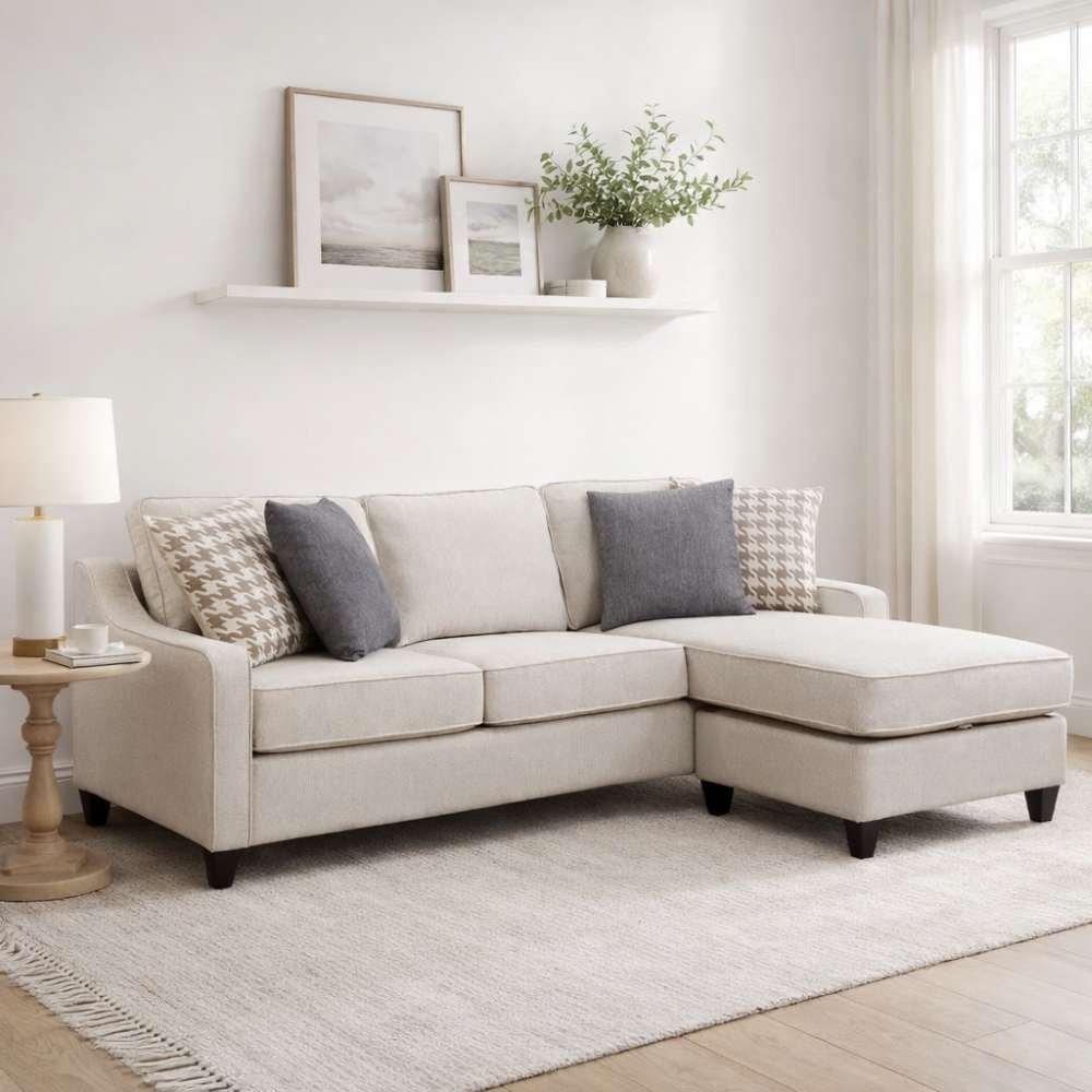 McLoughlin Cream Sofa with Reversible Storage Chaise Lounge McLoughlin Cream Sofa with Reversible Storage Chaise Lounge