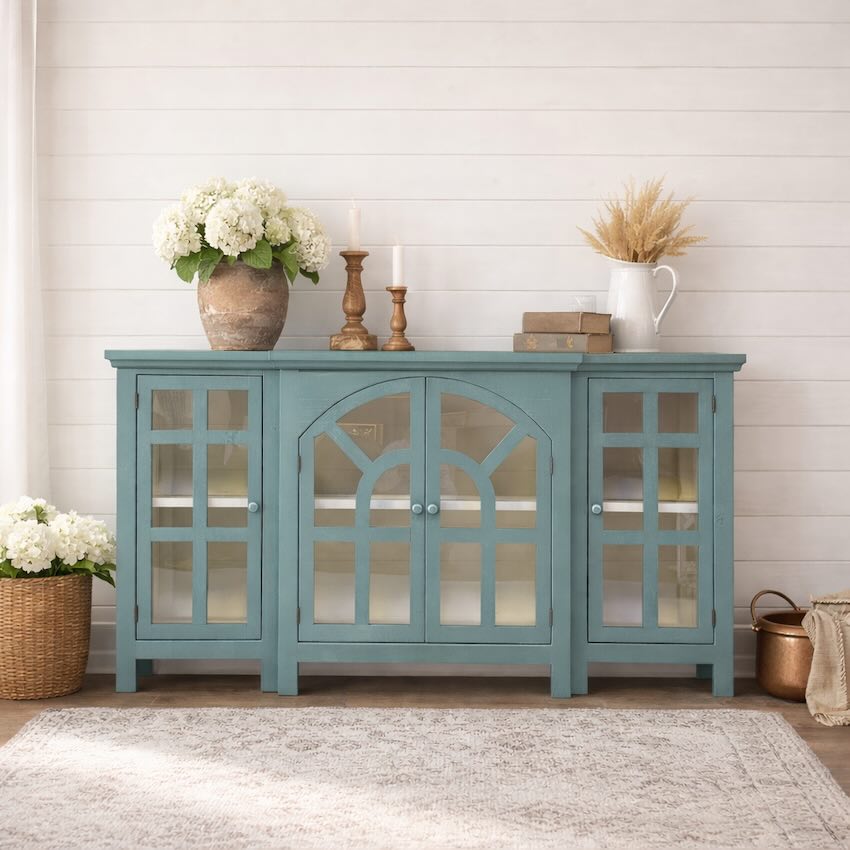 Meadowbrook 80" Farmhouse Rustic Solid Wood Accent Cabinet in Dill