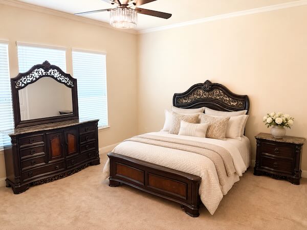 Menodora Traditional Bedroom Set with Marble Tops