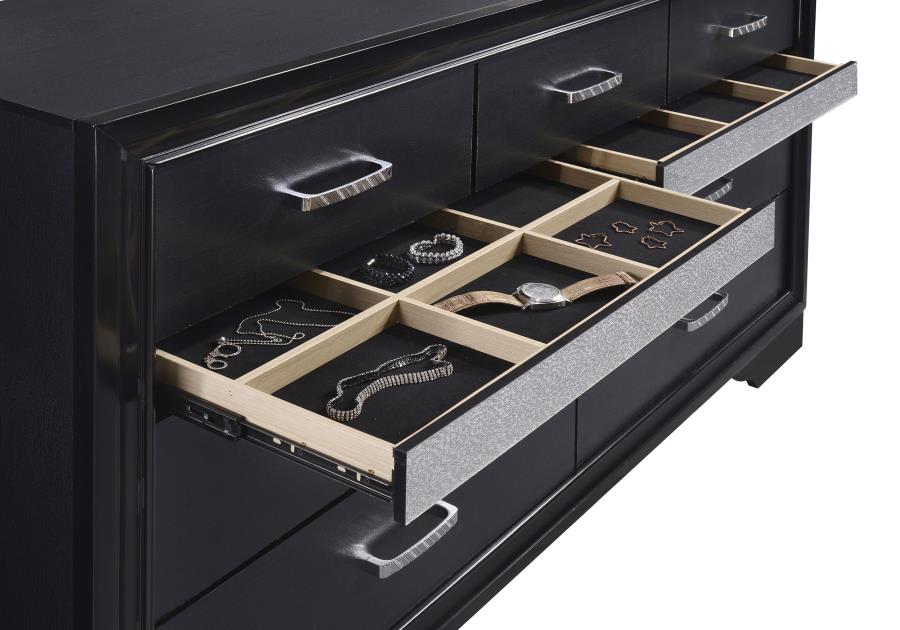 Miranda Black Modern Glam Bedroom Set with Storage Bed