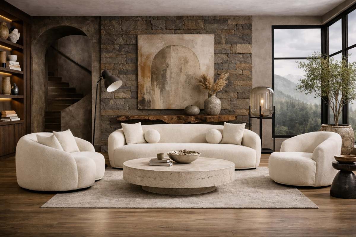 Montclair Ivory Boucle Modern Transitional Sofa Set Montclair Ivory Boucle Modern Transitional Sofa Set
