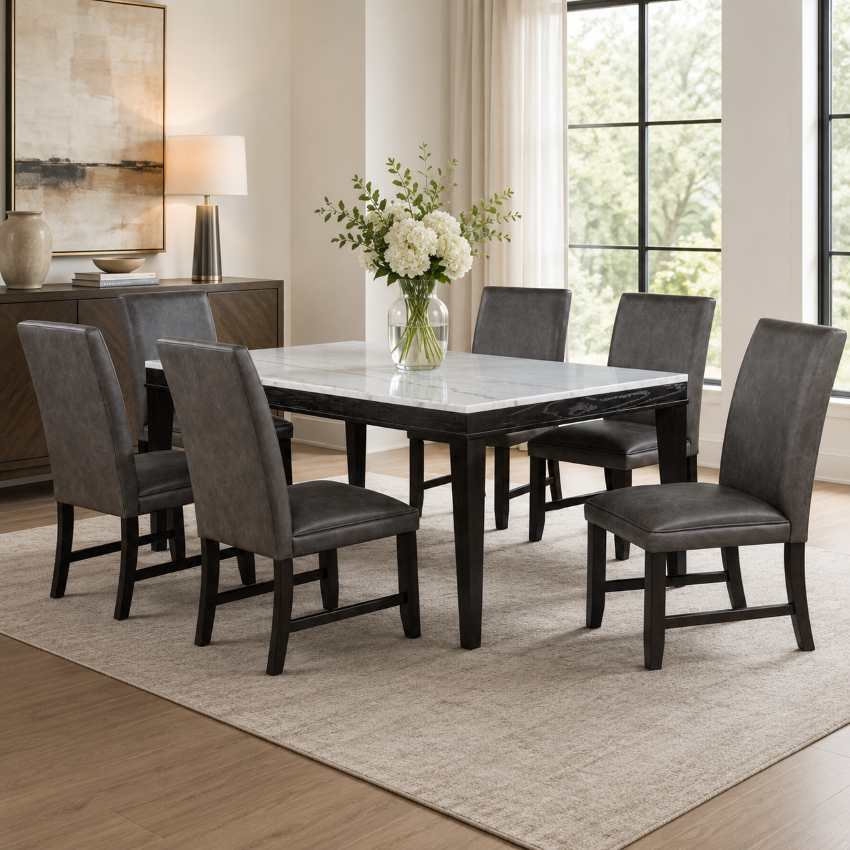 Napoli Modern White Marble 7-Piece Dining Set Napoli Modern White Marble 7-Piece Dining Set