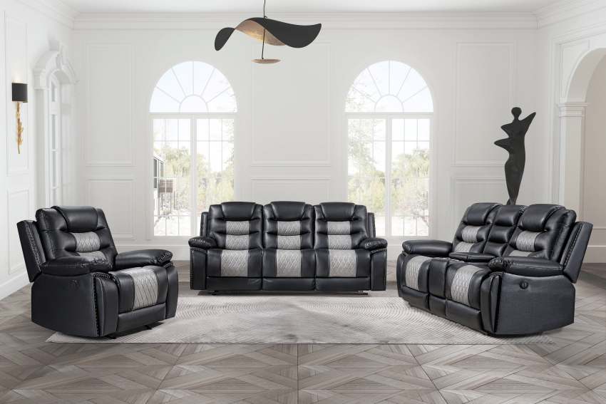 Nikko Two-Tone Black Power Reclining Sofa Set