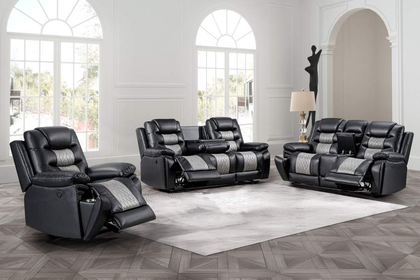 Nikko Two-Tone Black Power Reclining Sofa Set