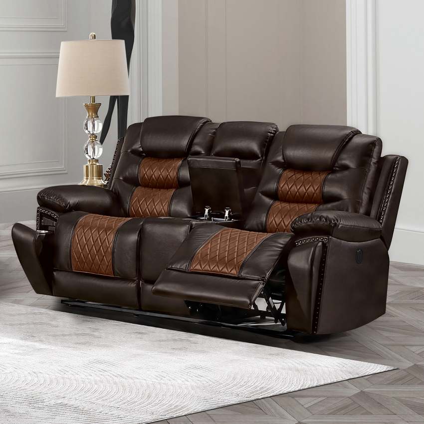 Nikko Two-Tone Brown Power Reclining Sofa Set