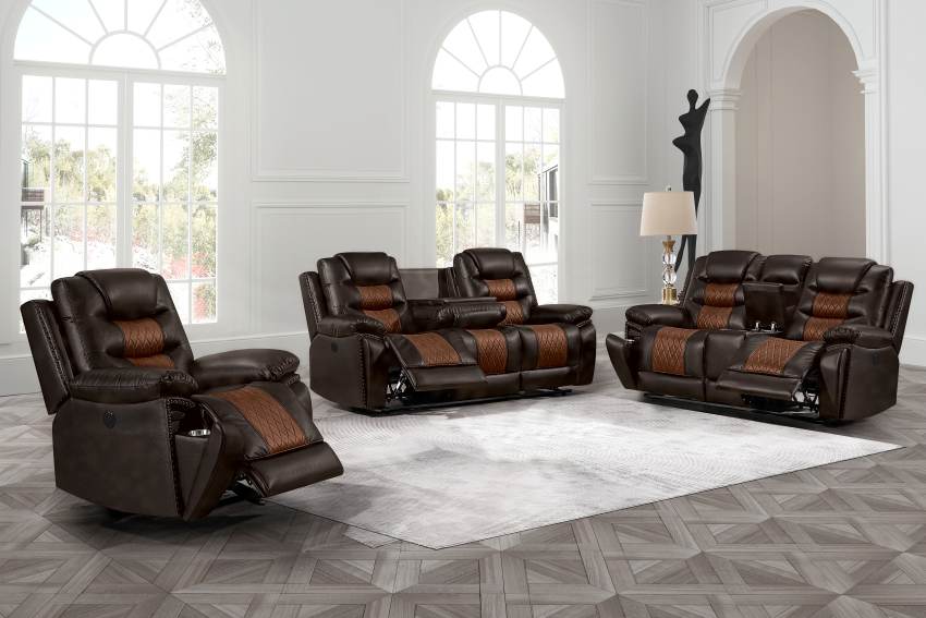 Nikko Two-Tone Brown Power Reclining Sofa Set