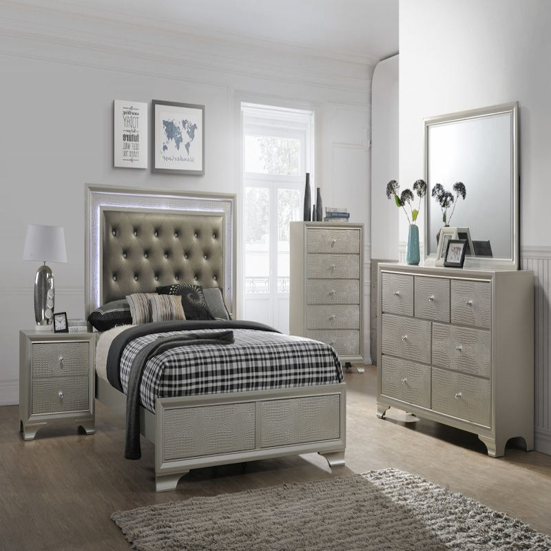 Lyssa Bedroom Set with LED Lights in Gray