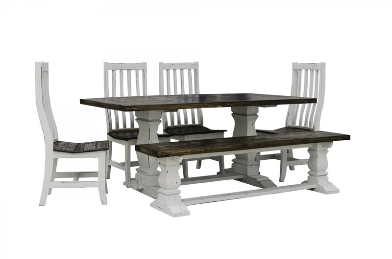 Rio Grande Rustic White Dining Set with Long Bench
