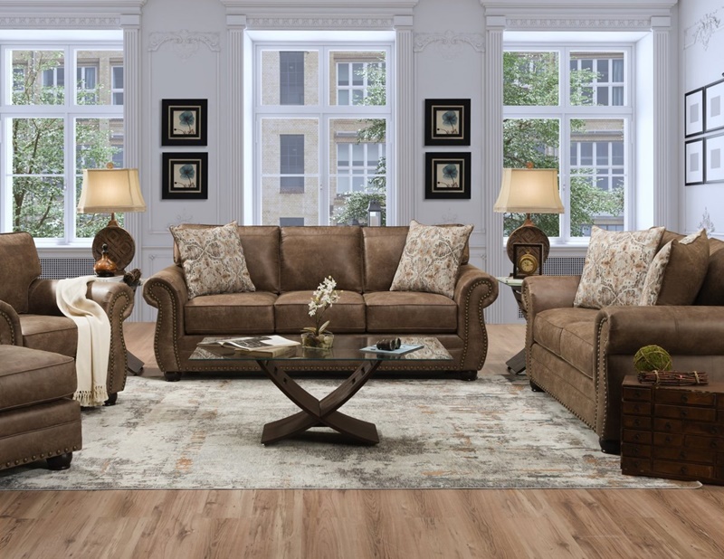 Woodland Sofa Set in Suede Brown