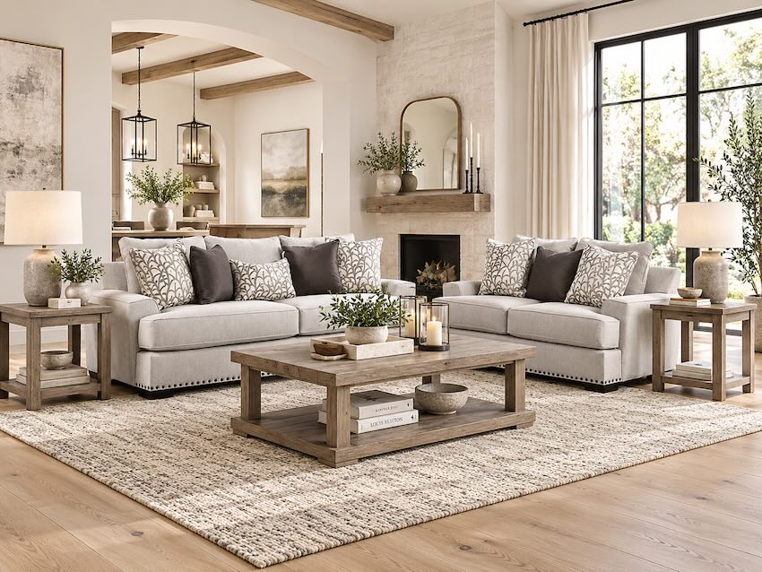 Picotee Light Gray Transitional Sofa & Loveseat Set – Made in USA Picotee Light Gray Transitional Sofa & Loveseat Set – Made in USA