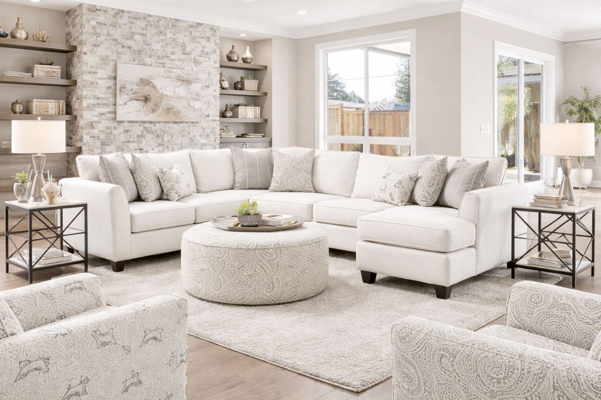 Pocklington Modern Farmhouse Transitional Ivory Sectional Living Room Set Pocklington Modern Farmhouse Transitional Ivory Sectional Living Room Set