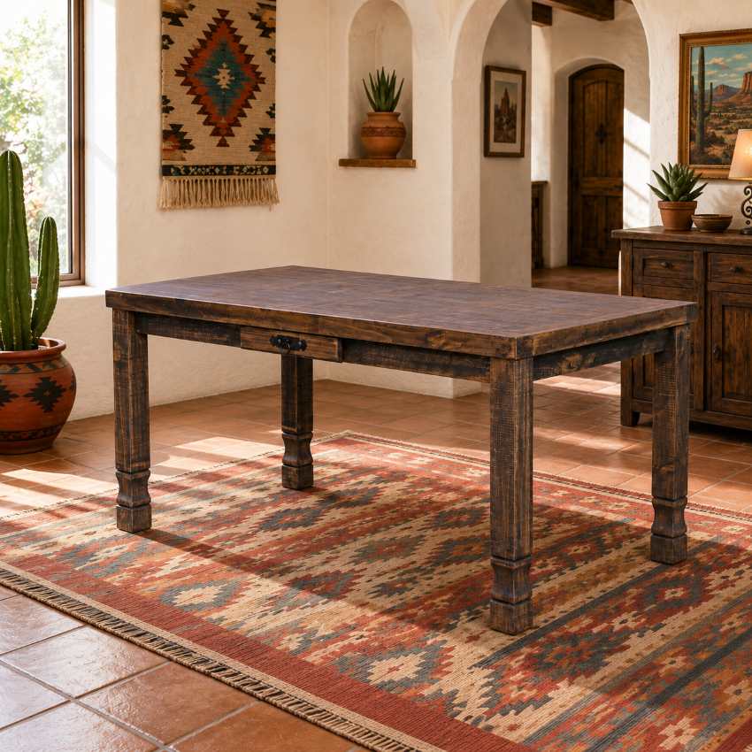 Ponderosa Ridge Western Rustic 9-Piece Solid Pine Dining Set in Dark Brown