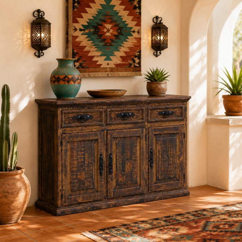 Ponderosa Ridge Western Rustic 9-Piece Solid Pine Dining Set in Dark Brown