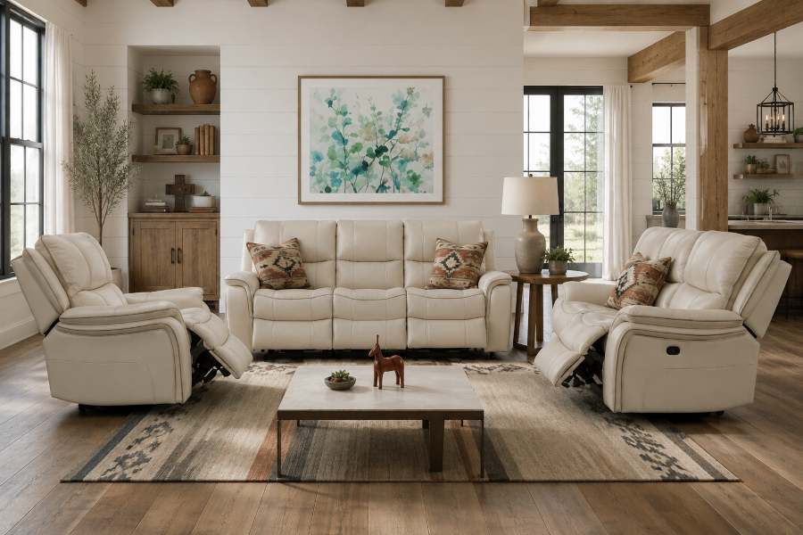 Prescott Transitional Beige Reclining Sofa & Love Seat Set