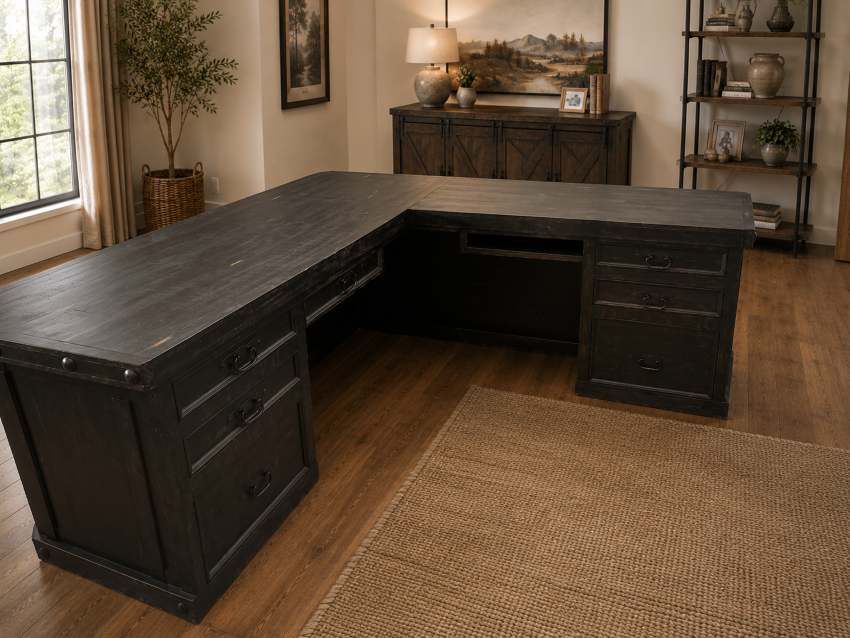 Sonora Western Rustic L-Shaped Desk in Distressed Dark Brown