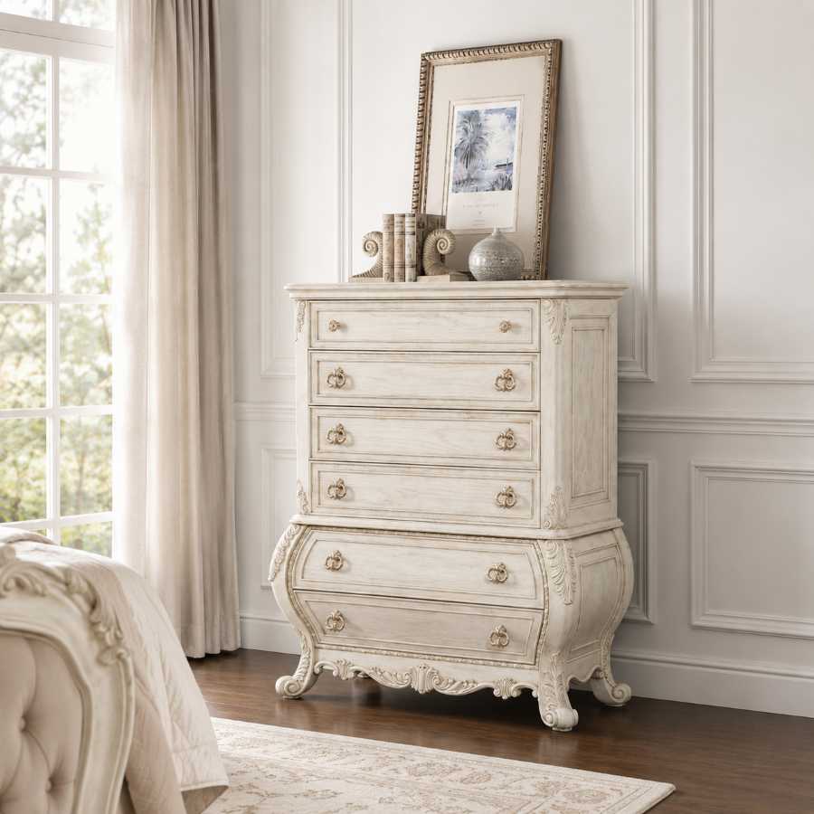 Ragenardus Luxury Ornate Bedroom Set in Antique White