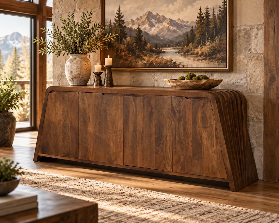 Rambling Creek 92" All Wood 4-Door Modern Rustic Console Rambling Creek 92" All Wood 4-Door Modern Rustic Console