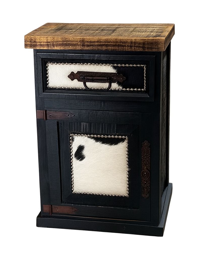 Ranchero Western Rustic Black King Bedroom Set with Cowhide