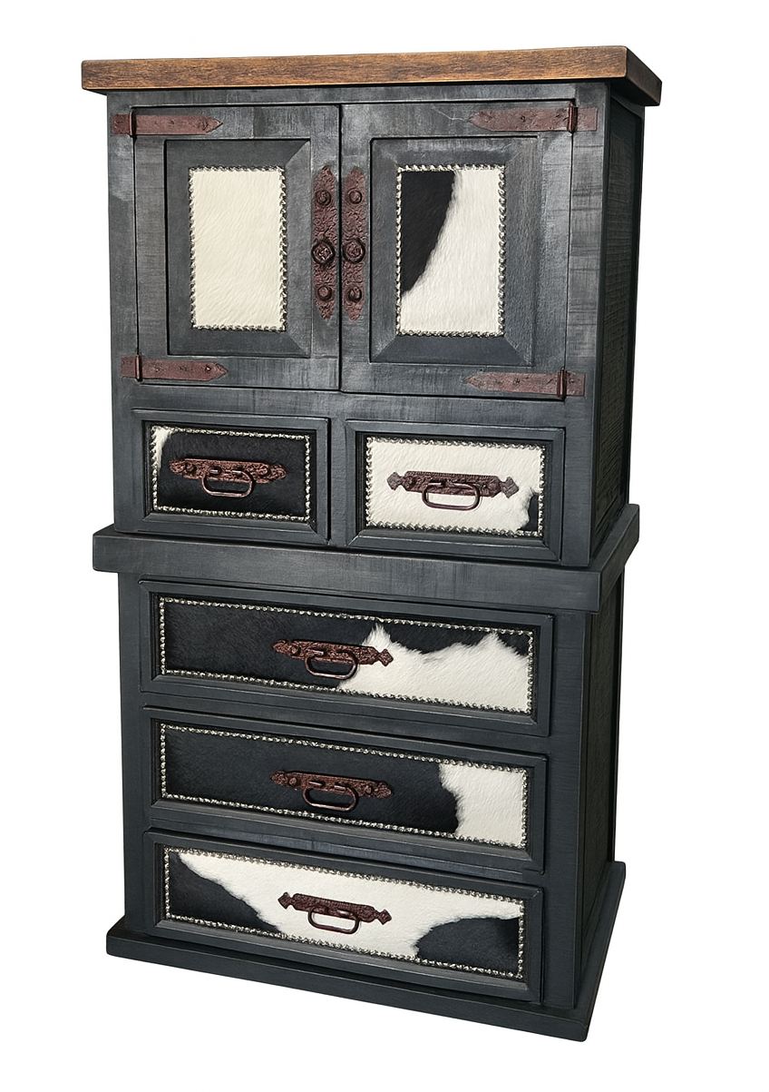 Ranchero Western Rustic Black King Bedroom Set with Cowhide