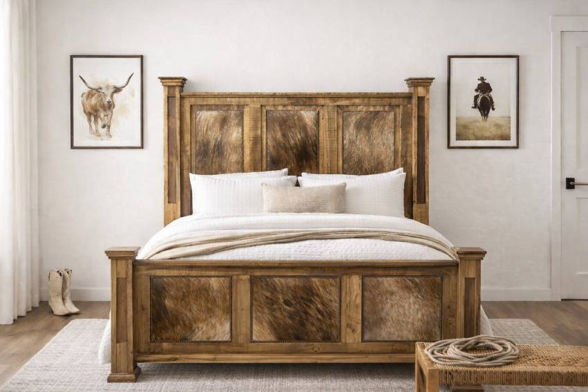 Ranchero Western Rustic Cowhide Bed