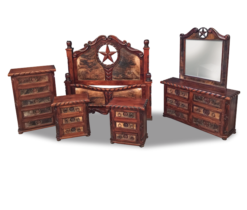Lone Star Cowhide Complete 6 Piece King Rustic Bedroom Set