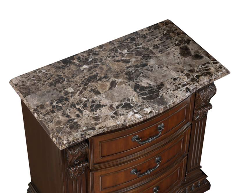 Regency Dark Cherry Traditional 6-Piece King Bedroom Set with Marble Tops