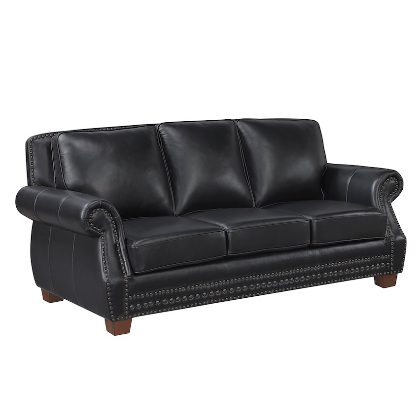 Remington Black Top Grain Leather Sofa, Loveseat & Recliner Set