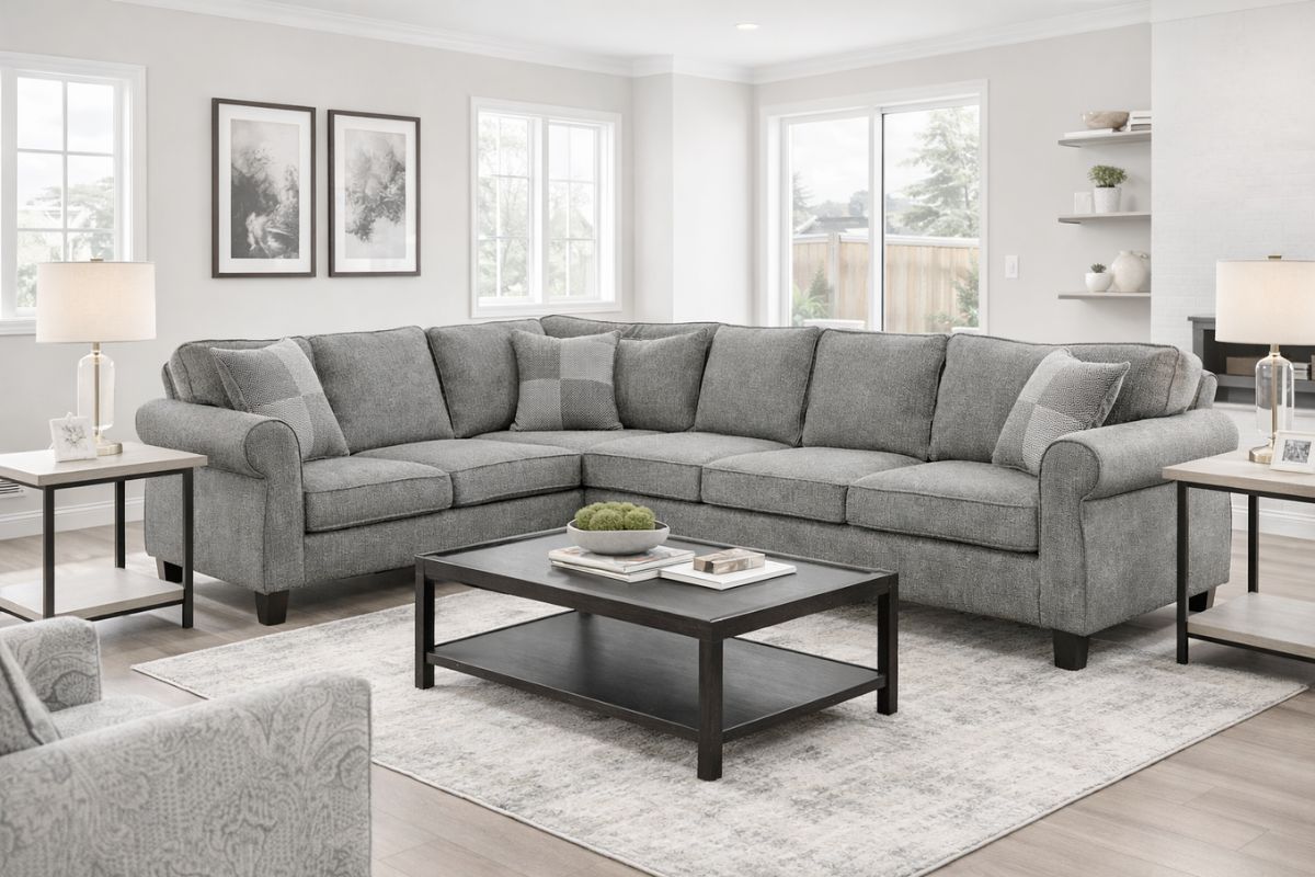 Rhian Transitional Traditional Dark Gray Sectional Sofa Rhian Transitional Traditional Dark Gray Sectional Sofa