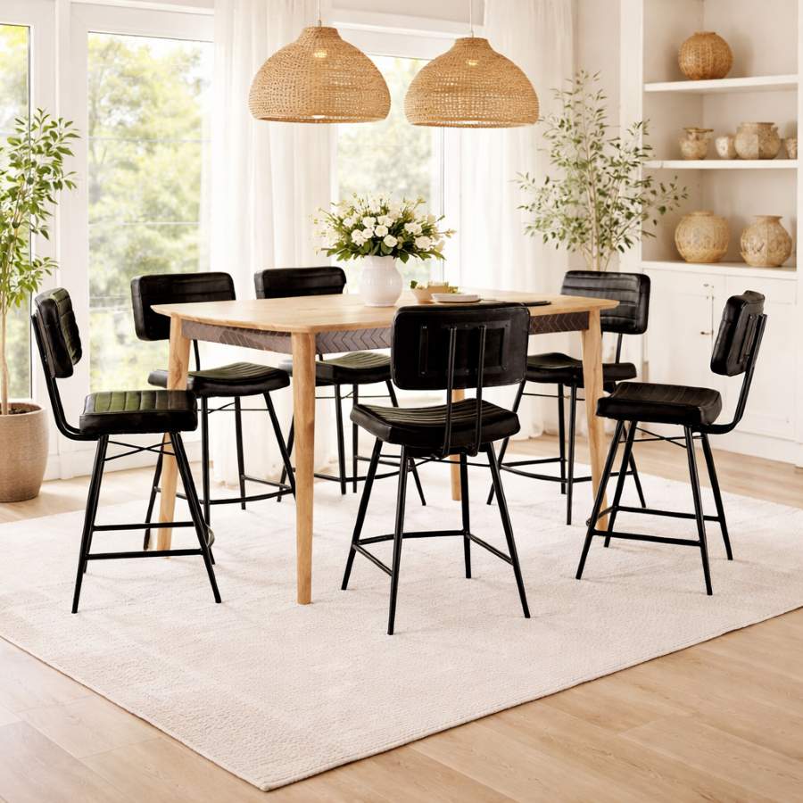Rivara Modern Organic 7-Piece Counter Height Table Set with Leather Chairs Rivara Modern Organic 7-Piece Counter Height Table Set with Leather Chairs