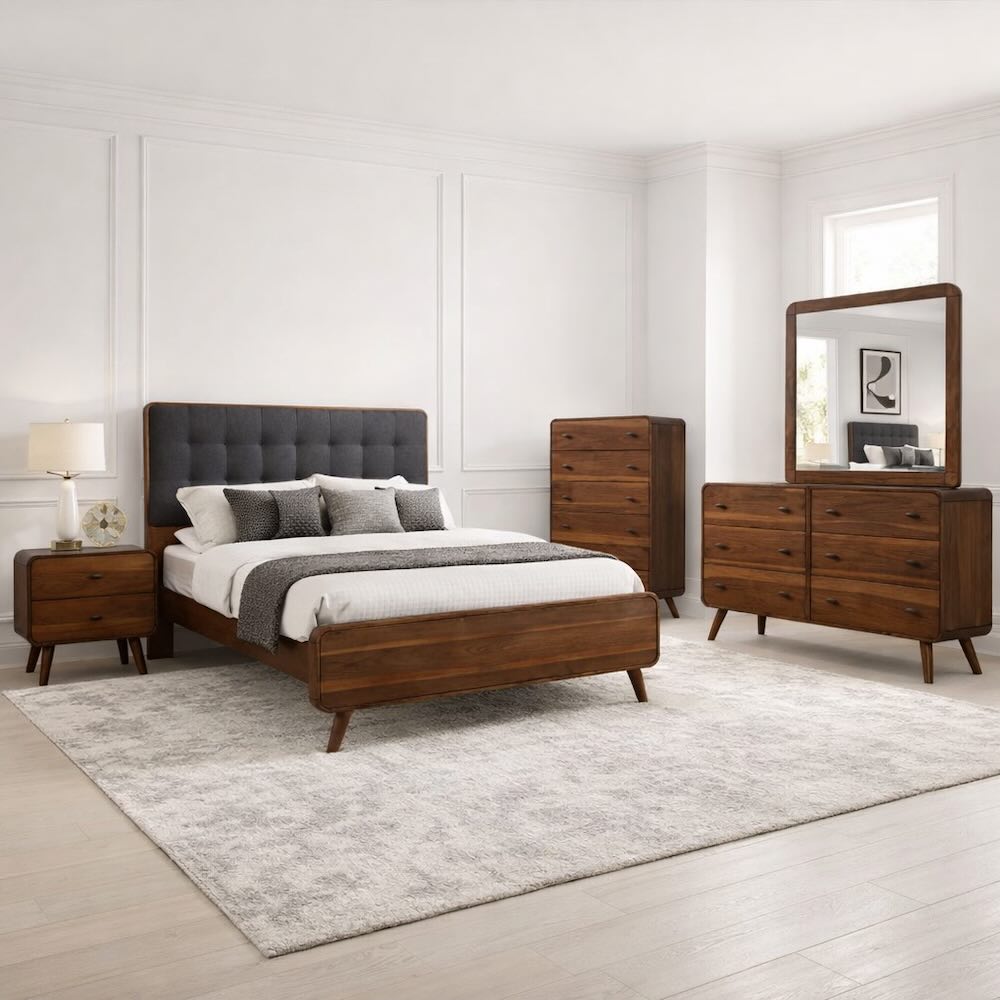 Robyn Mid Century 6-Piece King Bedroom Set in Dark Walnut *WAREHOUSE CLEARANCE*