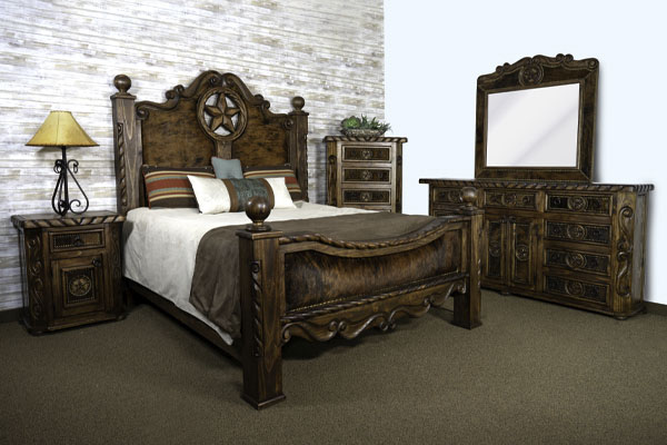 Rope and Star Rustic Bedroom Set with Cowhide Accents