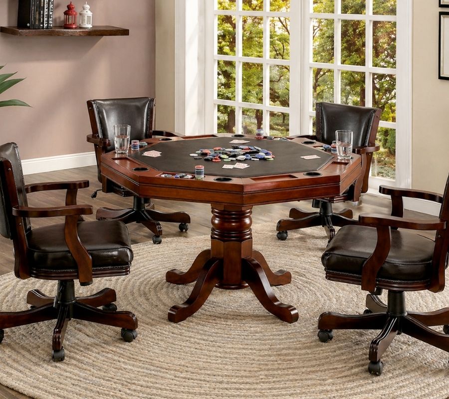 Rowan Transitional Convertible Game Table Dining Set in Brown Cherry