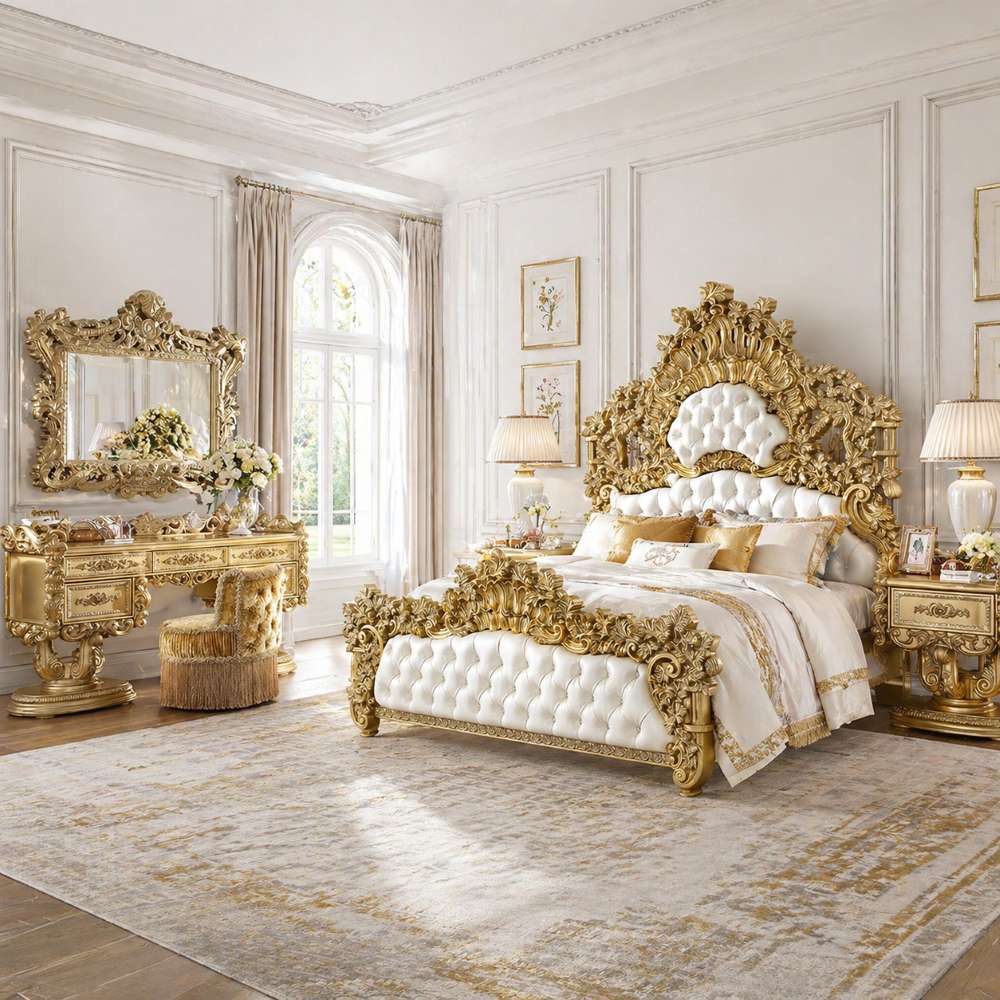 Royal Aurelia Metallic Gold Luxury Old World Bedroom Collection