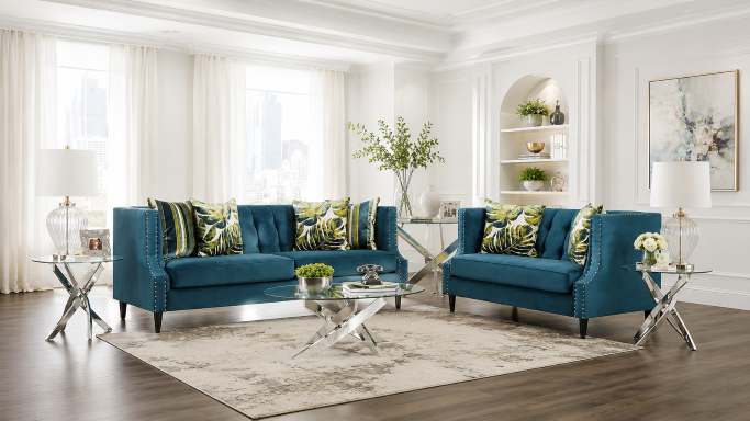 Azuletti Glam Transitional Sofa Set in Dark Teal Azuletti Glam Transitional Sofa Set in Dark Teal