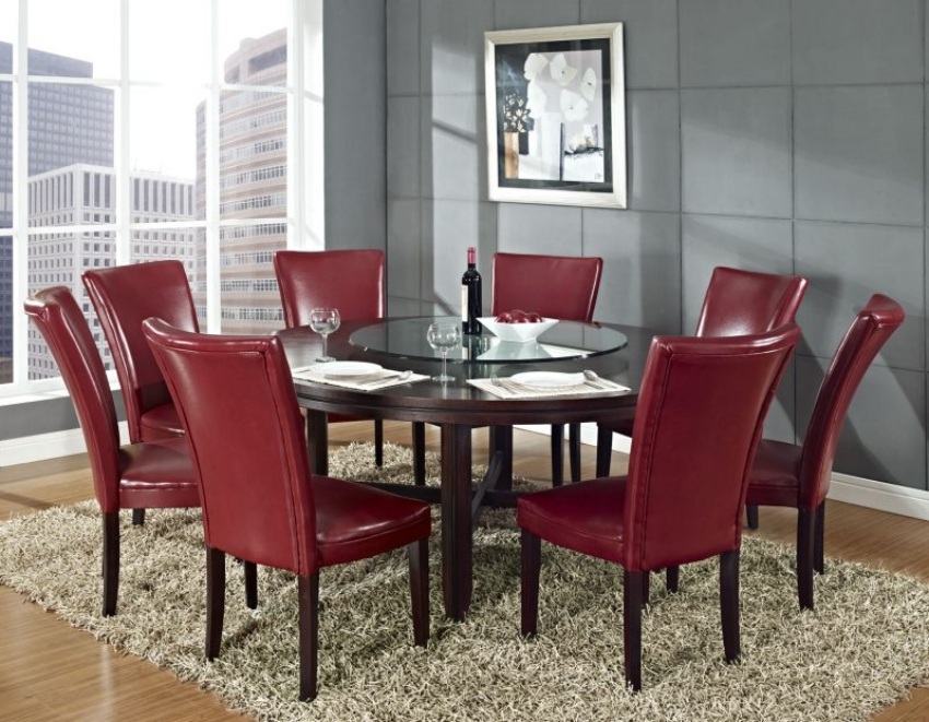 Hartford Round Dining Room Set with Red Chairs