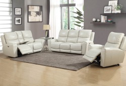Laurel Leather Reclining living Room Set in Ivory